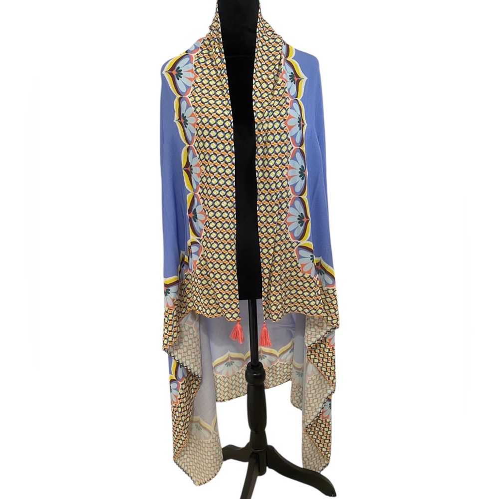blue,Violet,floral print throw, shawl, boho, cape, beach,cover, cardigan, New - Picture 4 of 8